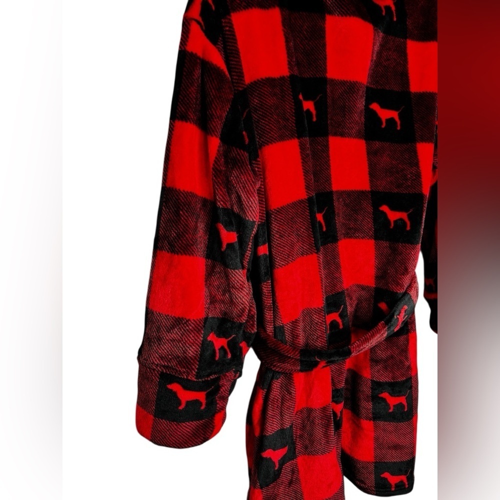 Victoria's Secret PINK Buffalo Plaid Plush Soft Cozy Robe Cabincore Size M/L - Picture 8 of 11